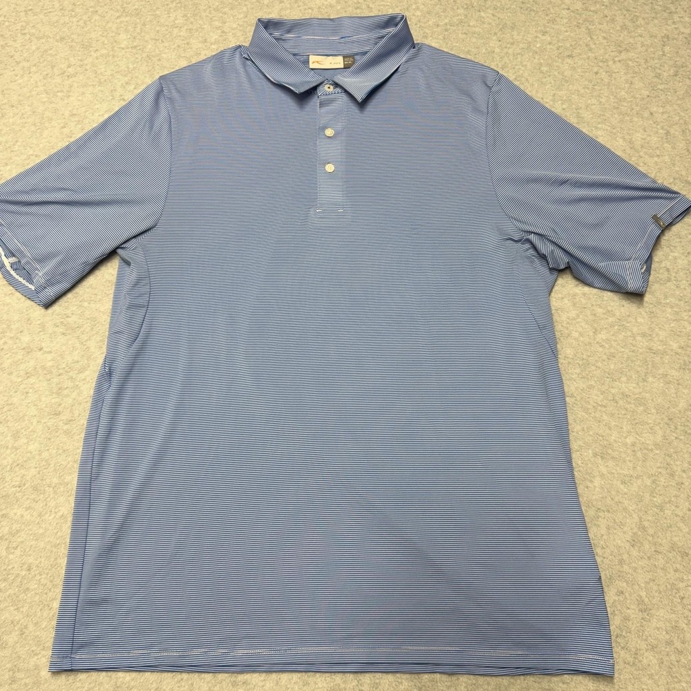 KJUS Soren Stripe Polo Shirt Mens XL Blue Striped Golf Performance Stretch